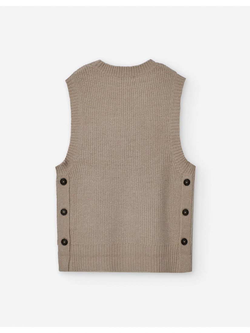 Γιλέκο πλεκτό με πατηλέτα και κουμπιά στο πλάι μπεζ