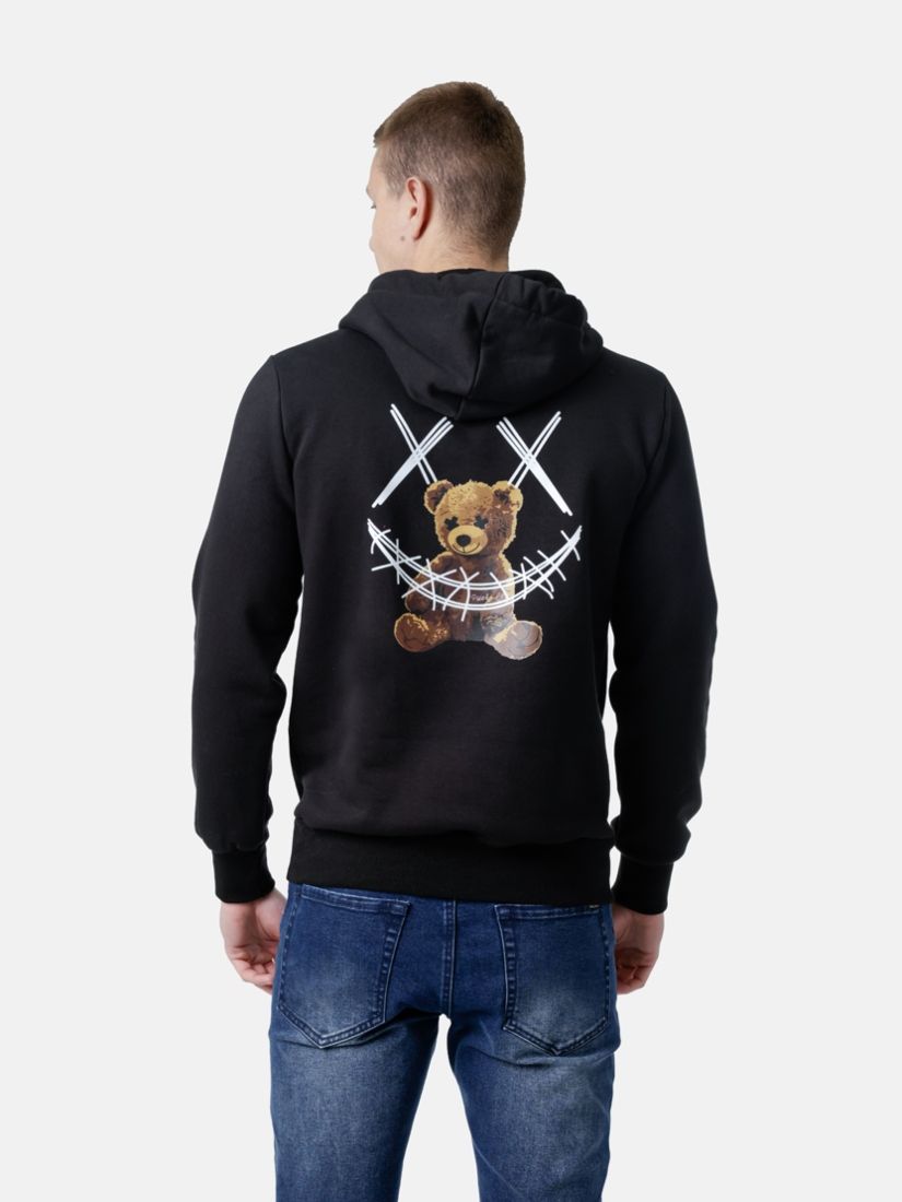 Μπλούζα φούτερ με κουκούλα και print bear μαύρο