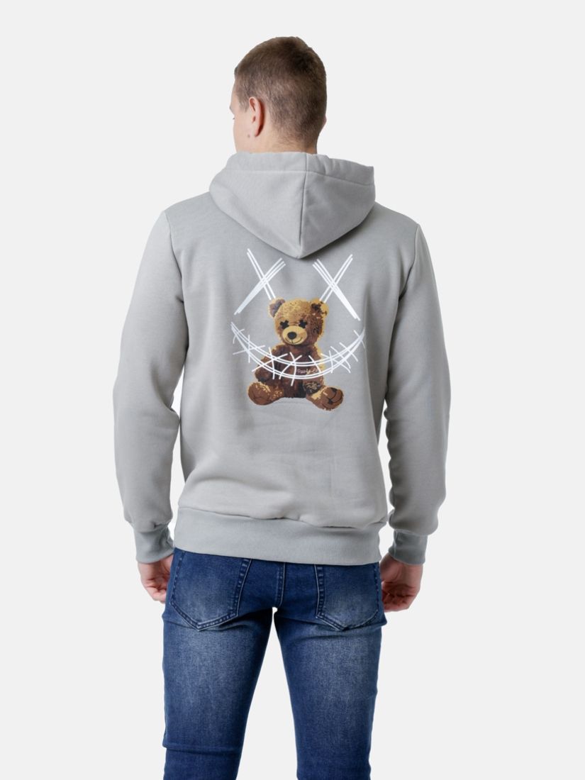 Μπλούζα φούτερ με κουκούλα και print bear γκρι