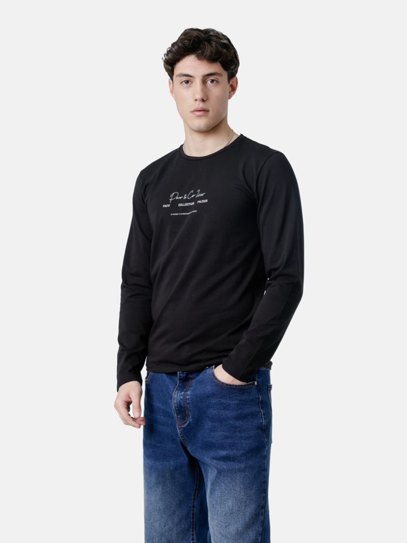 Μπλούζα βαμβακερή μακρυμάνικη με print paco collection μαύρο