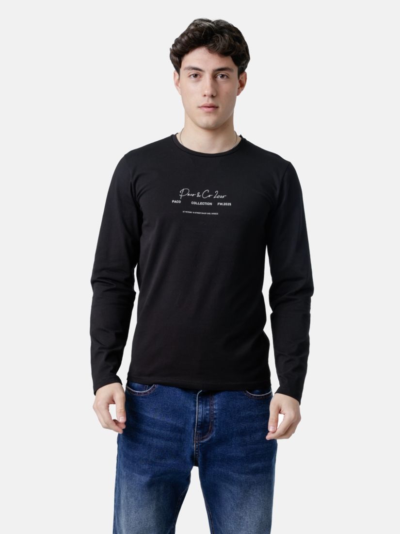 Μπλούζα βαμβακερή μακρυμάνικη με print paco collection μαύρο