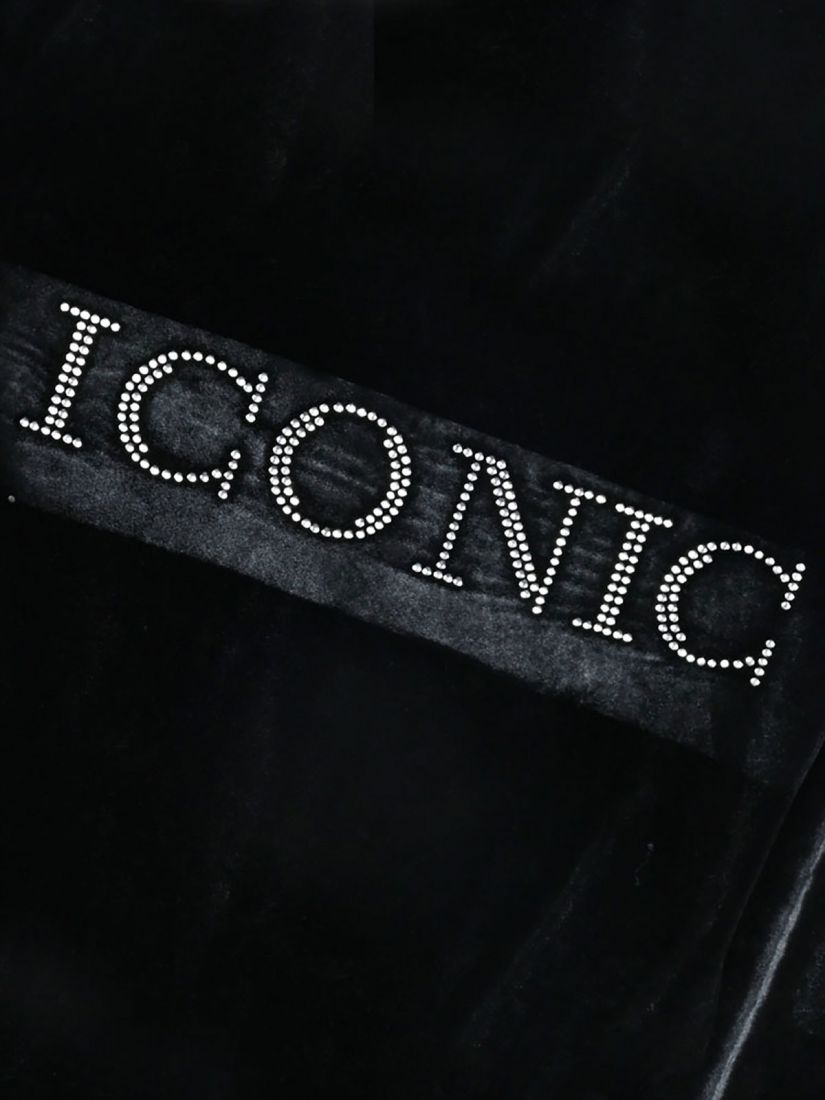 Ζακέτα κροπ βελούδο με glitter print ICONIC μαύρο