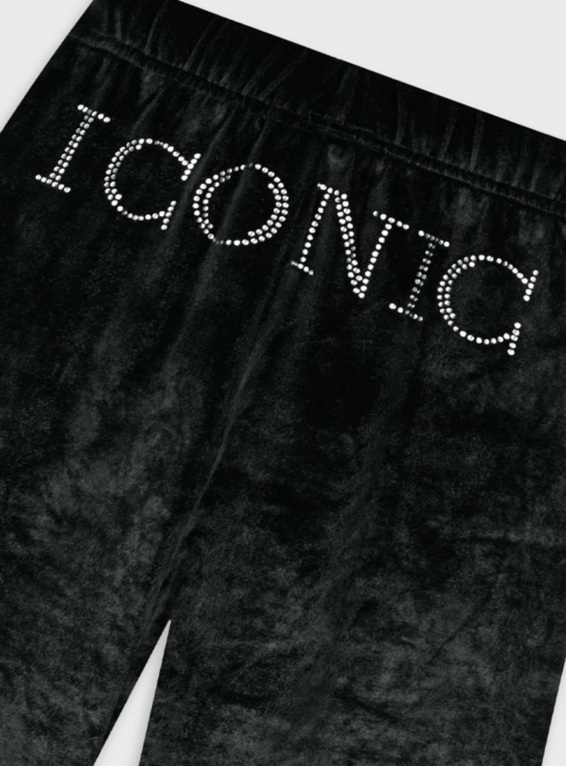 Παντελόνι βελούδο με glitter print ICONIC μαύρο