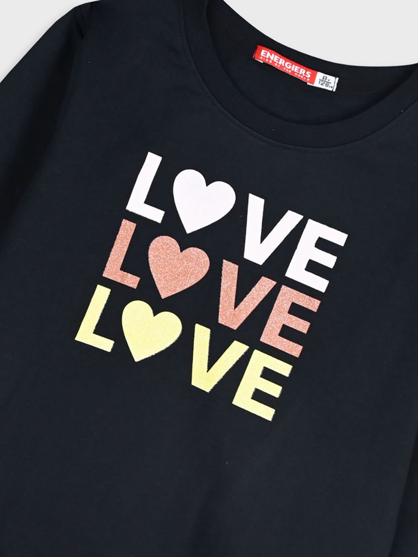 Σετ λεπτό μπλούζα με print glitter love και κολάν μονόχρωμο μαύρο