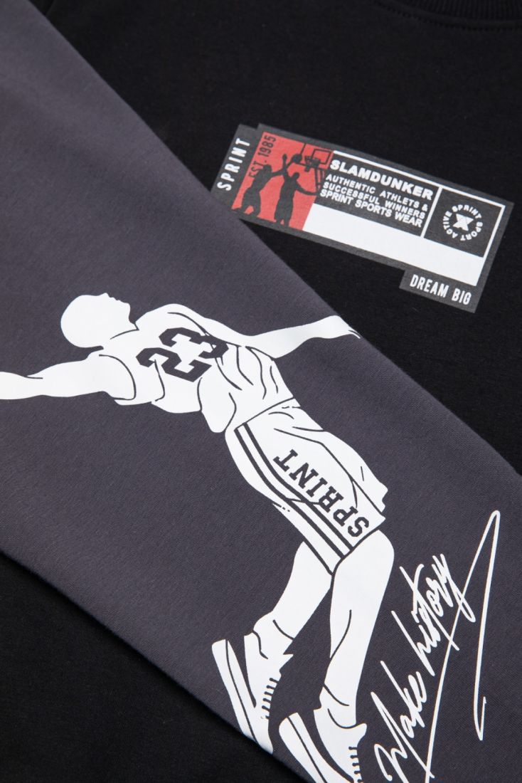 Φόρμα λεπτή φούτερ με print basketball μαύρο