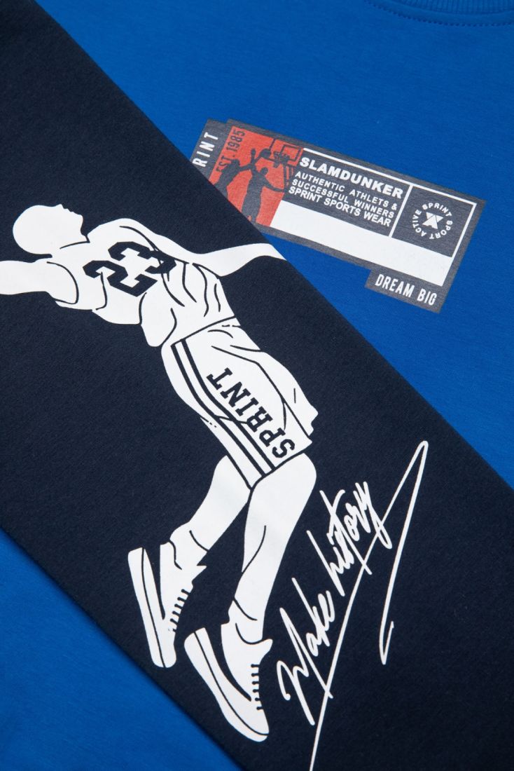 Φόρμα λεπτή φούτερ με print basketball μπλε