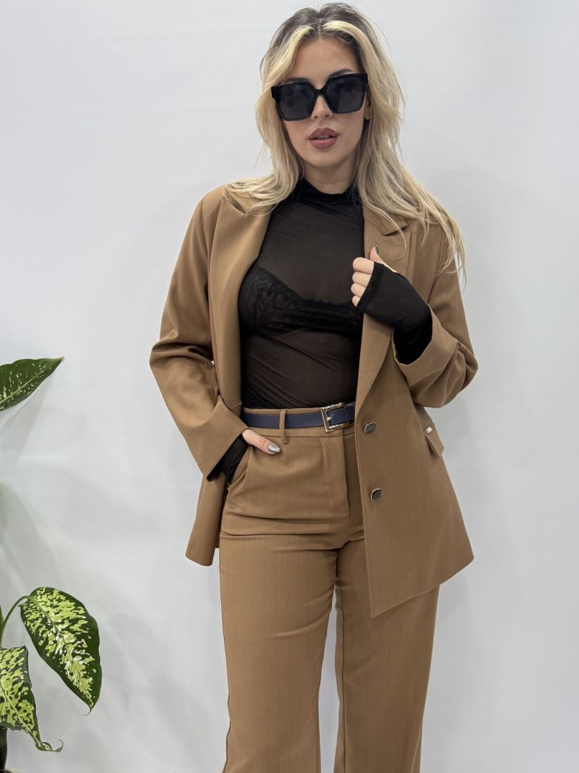 Σακάκι με τσέπες oversized ριγέ καφέ