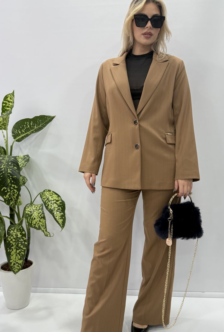 Σακάκι με τσέπες oversized ριγέ καφέ