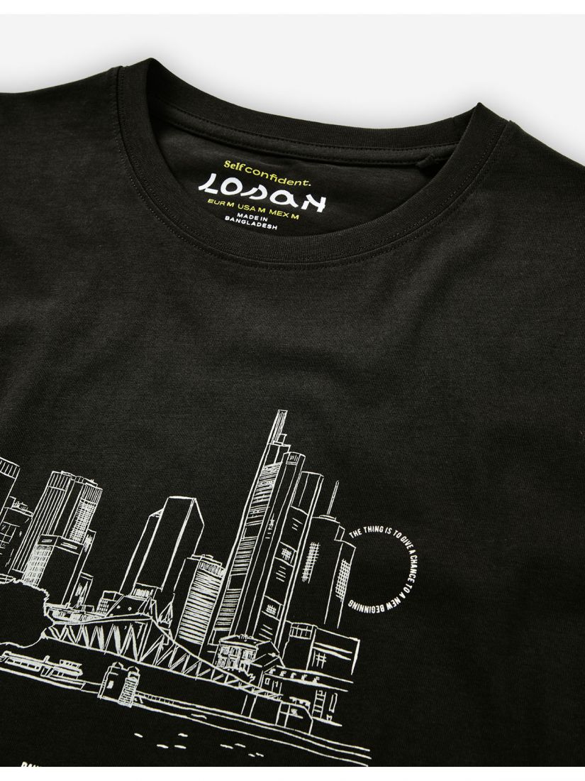 Μπλούζα μακρυμάνικη μονόχρωμη με print New beginning ανθρακί