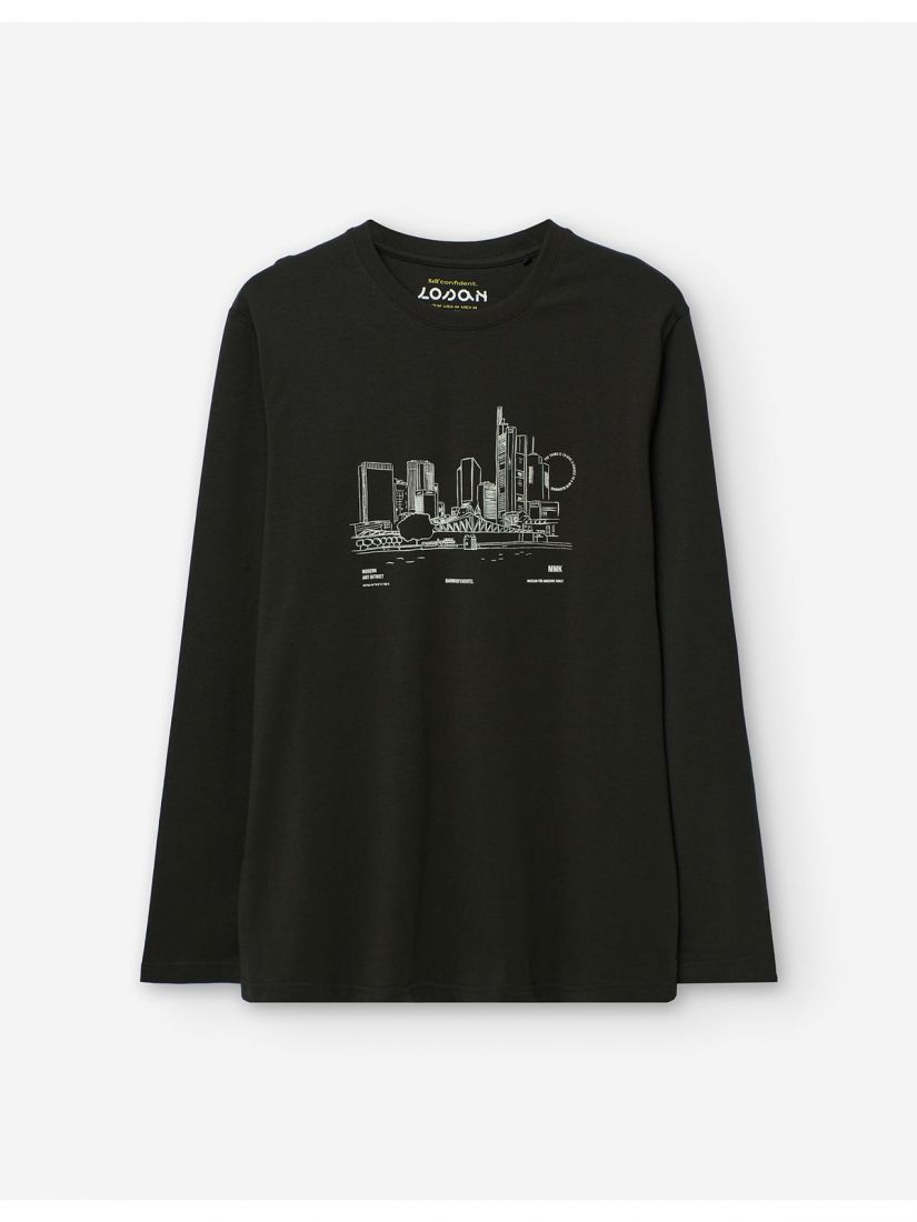 Μπλούζα μακρυμάνικη μονόχρωμη με print New beginning ανθρακί