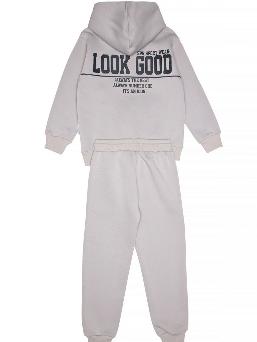 Φόρμα φούτερ με κουκούλα και print Look Good γκρι