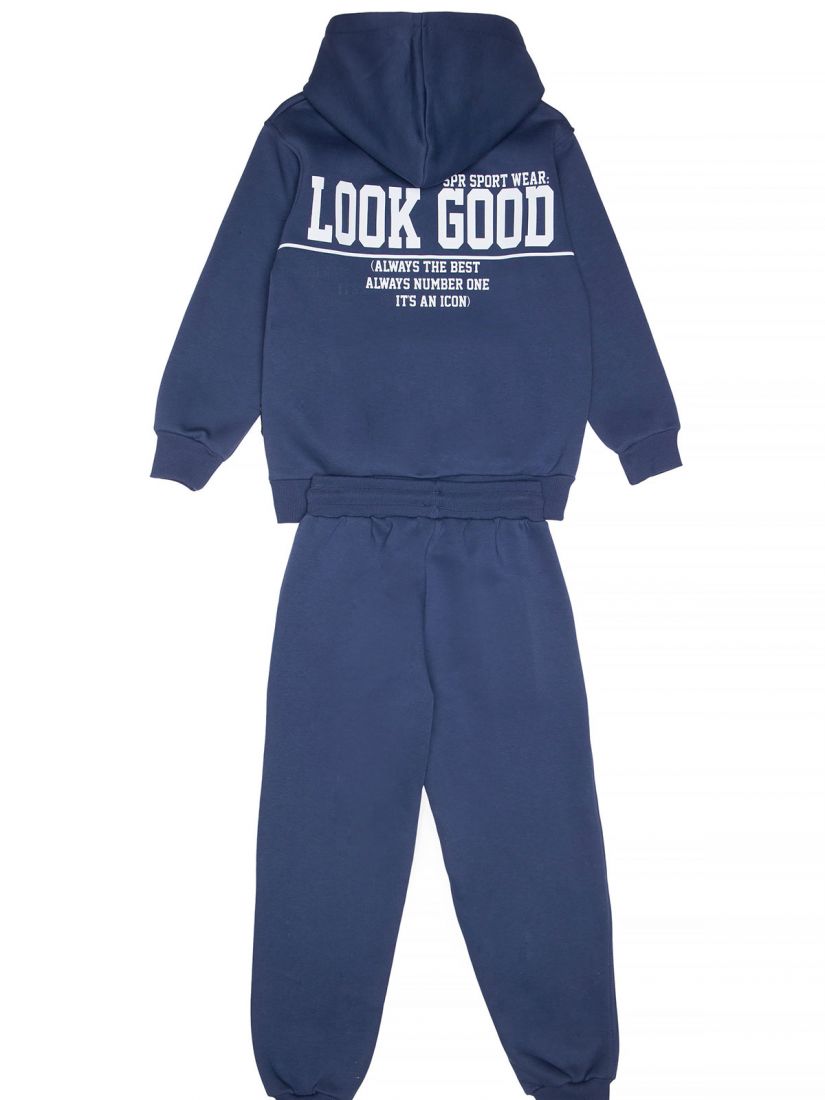 Φόρμα φούτερ με κουκούλα και print Look Good μπλε