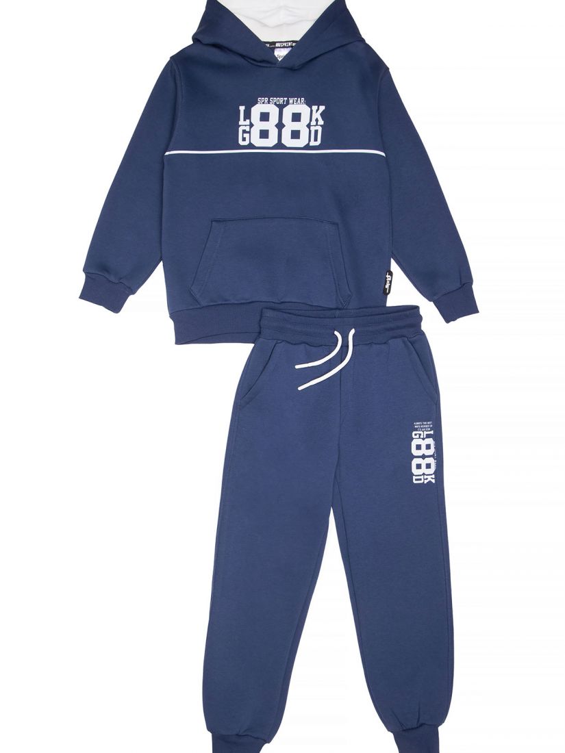 Φόρμα φούτερ με κουκούλα και print Look Good μπλε