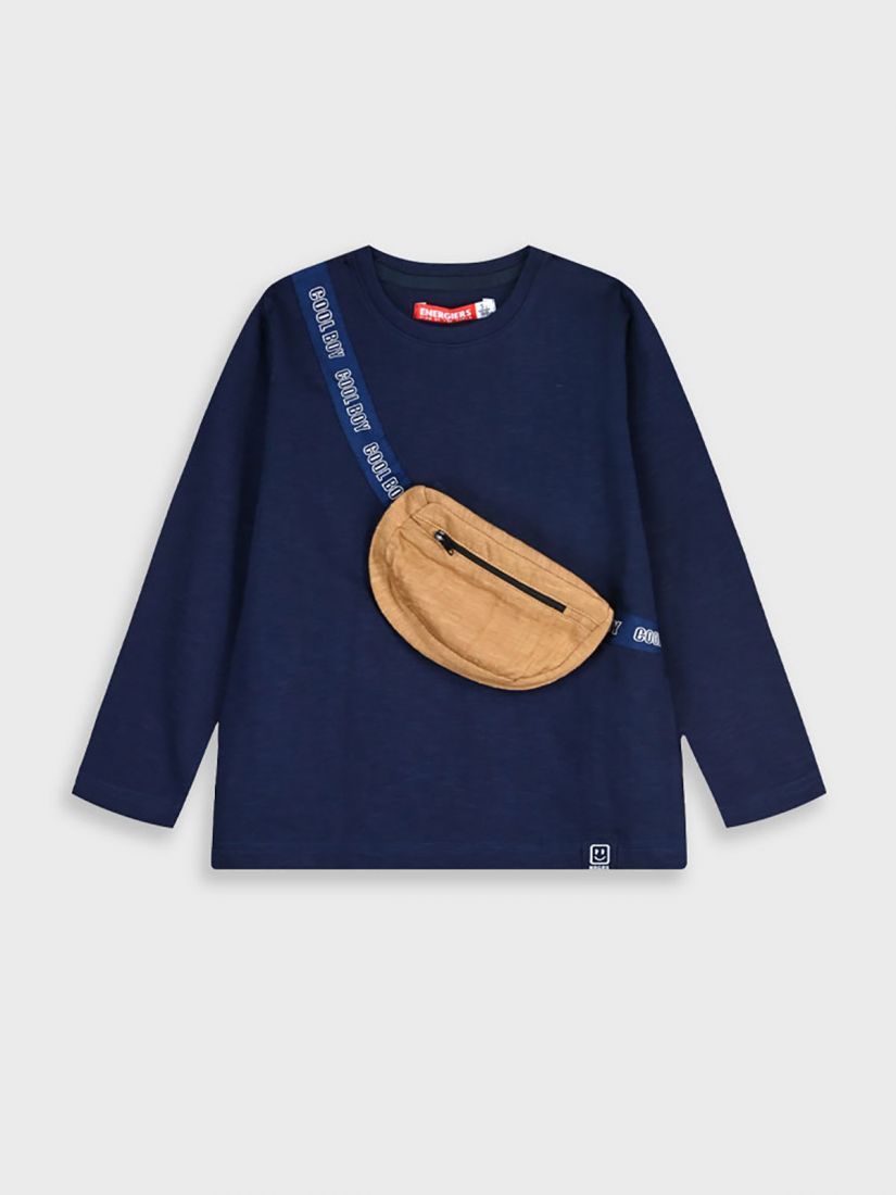 Μπλούζα βαμβακερή μακρυμάνικη με τσαντάκι μπλε