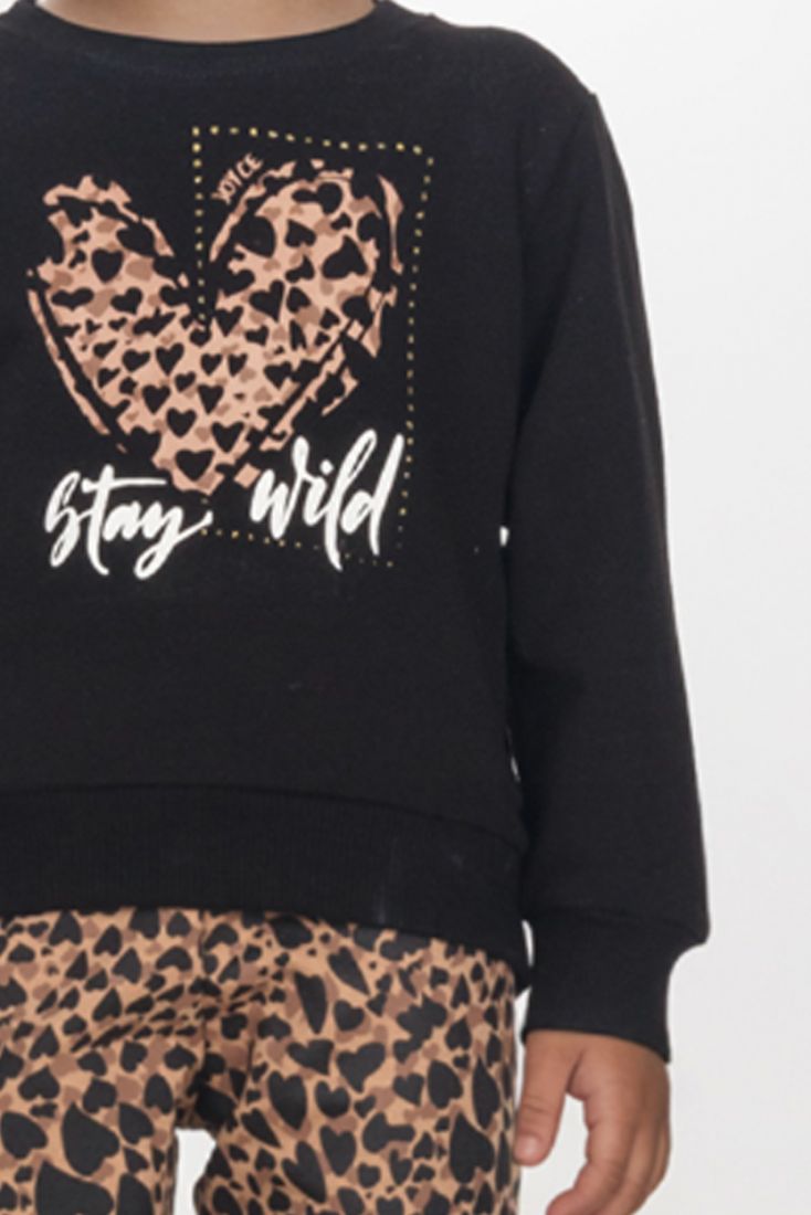 Σετ μπλούζα και κολάν με επένδυση και animal print με καρδιές καμηλό
