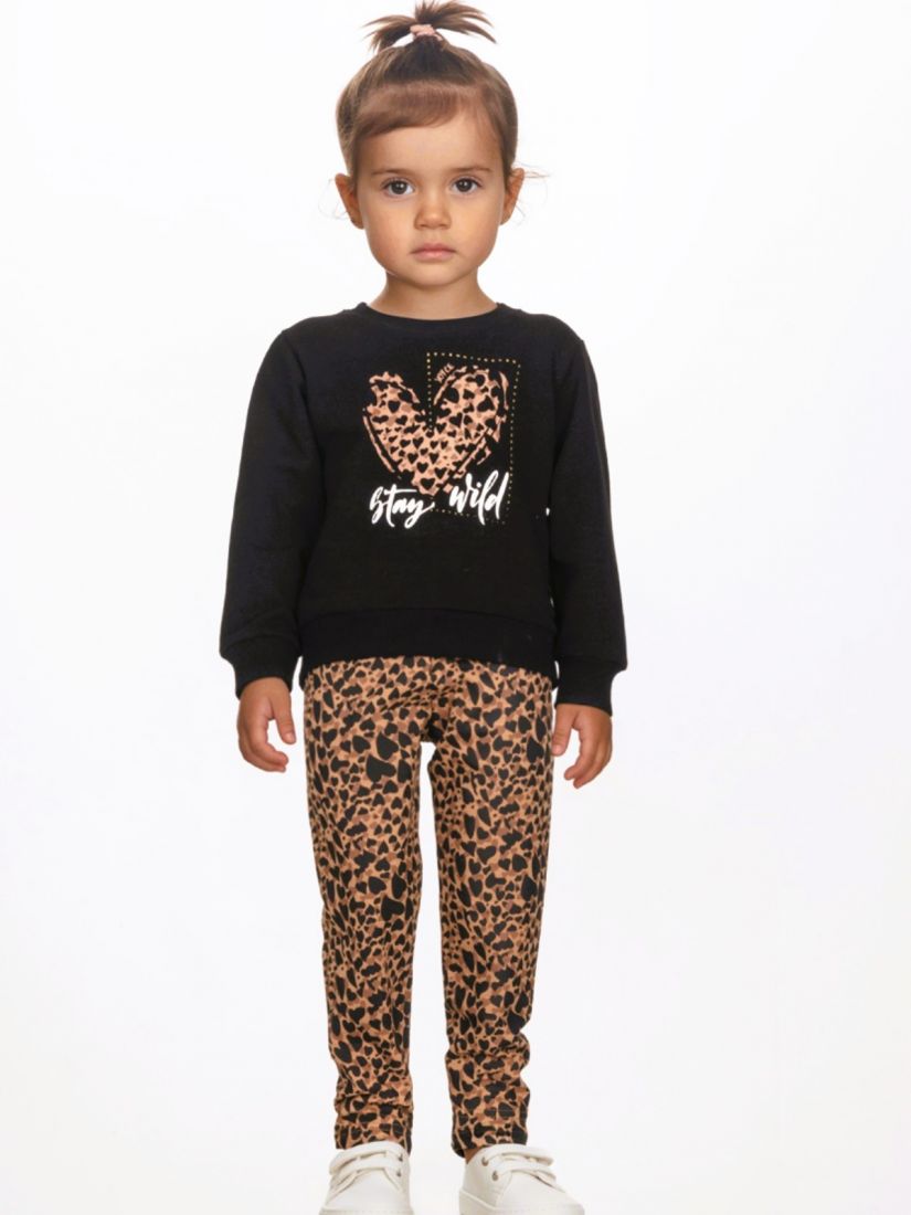 Σετ μπλούζα και κολάν με επένδυση και animal print με καρδιές καμηλό