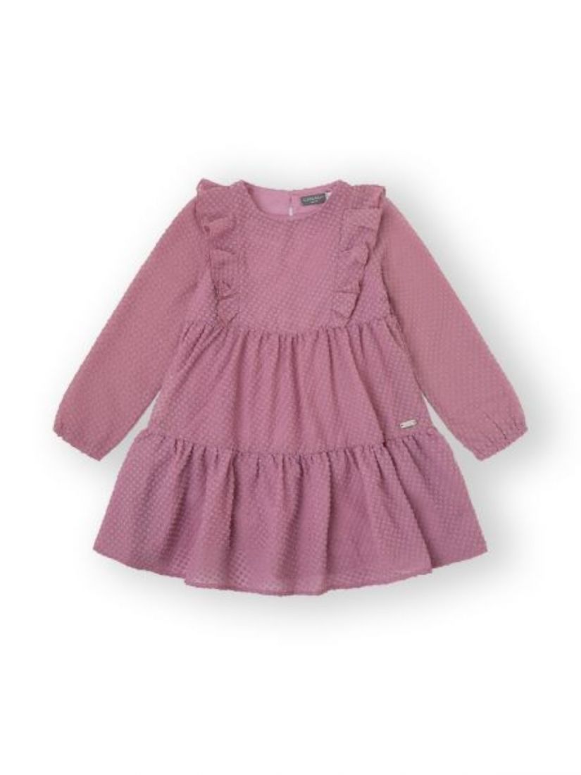 Φόρεμα ζορζέτα μονόχρωμο με βολάν ροζ