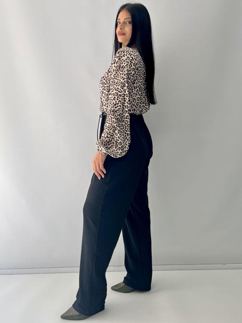 Φόρμα ολόσωμη animal print με μπούστο σατέν κρουαζε  μαύρο