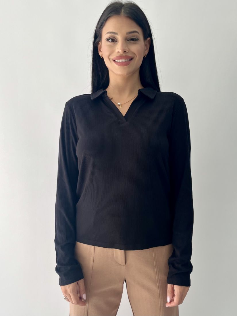 Μπλούζα ριπ ελαστική με γιακά μαύρο