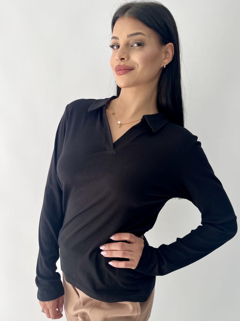 Μπλούζα ριπ ελαστική με γιακά μαύρο