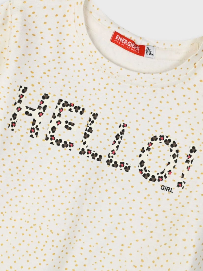 Μπλούζα βαμβακερή μακρυμάνικη με print hello μπεζ