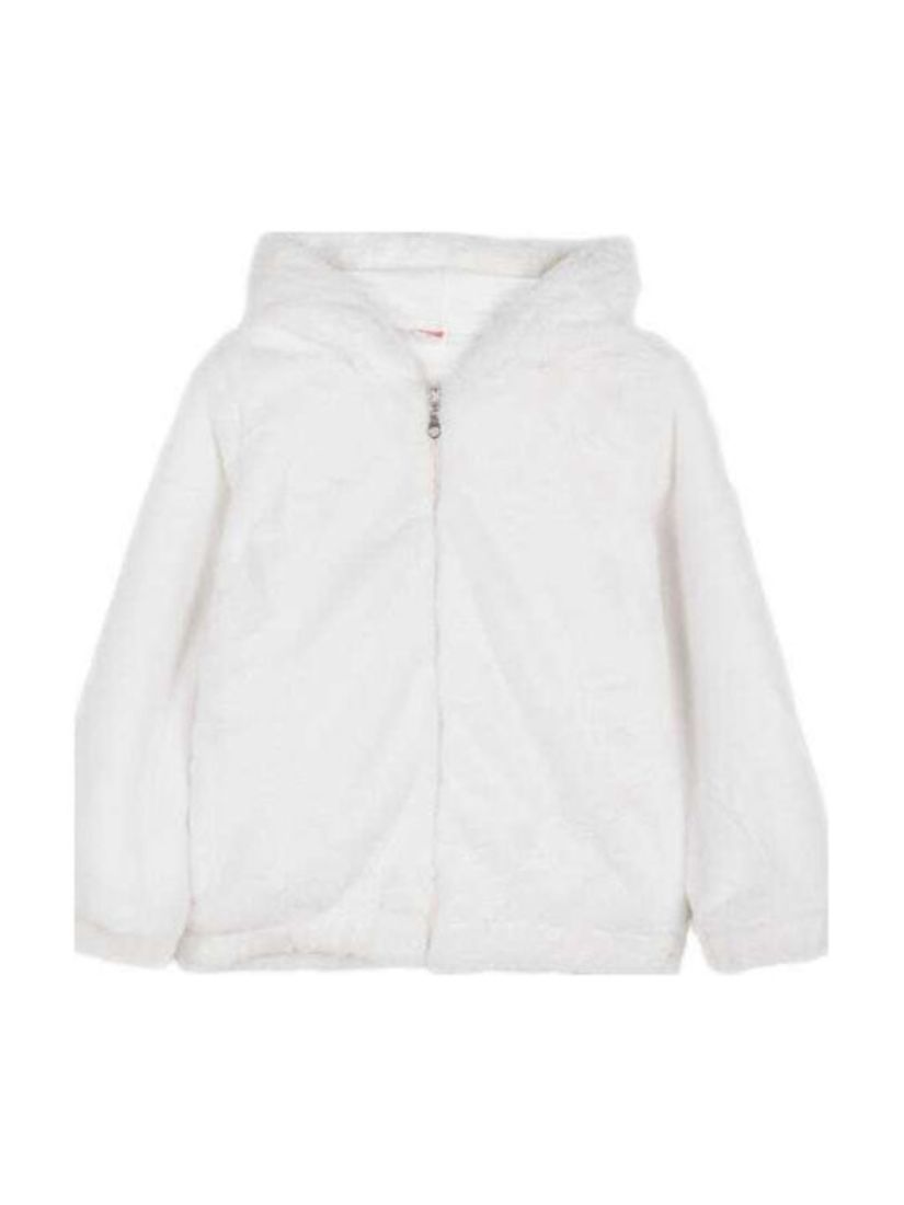 Γούνινο jacket μονόχρωμo με φερμουάρ και τσέπες λευκό