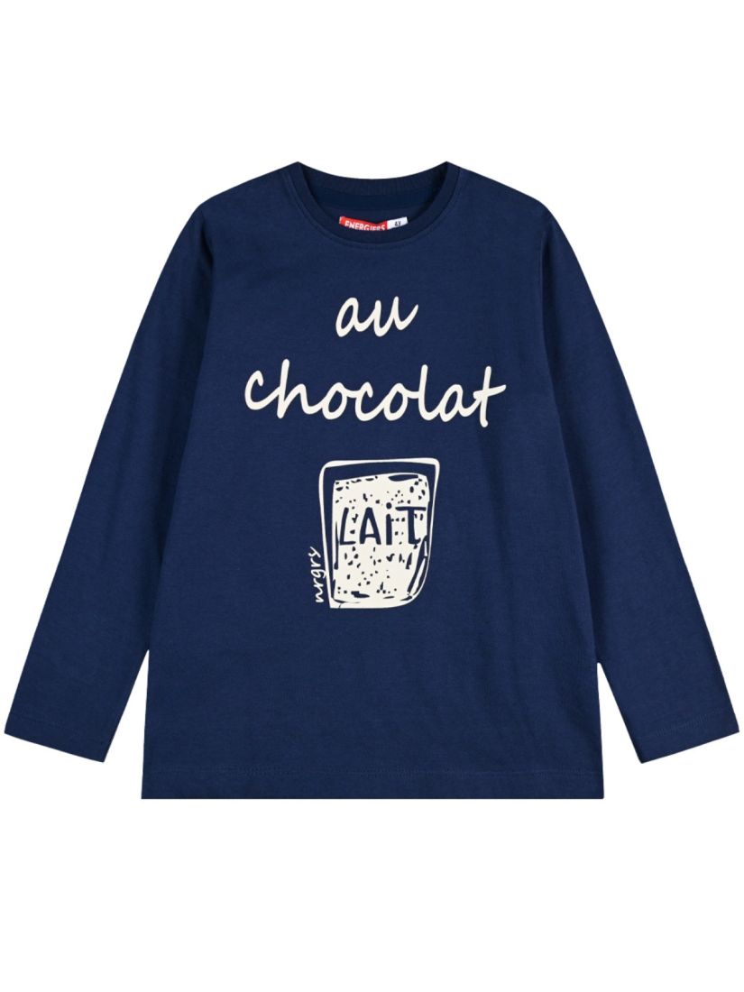 Μπλούζα βαμβακερή μακρυμάνικη με print au chocolat μπλε