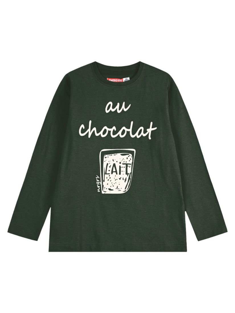 Μπλούζα βαμβακερή μακρυμάνικη με print au chocolat χακί