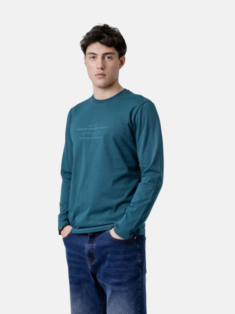 Μπλούζα βαμβακερή μακρυμάνικη με print premium garmen supply πετρόλ