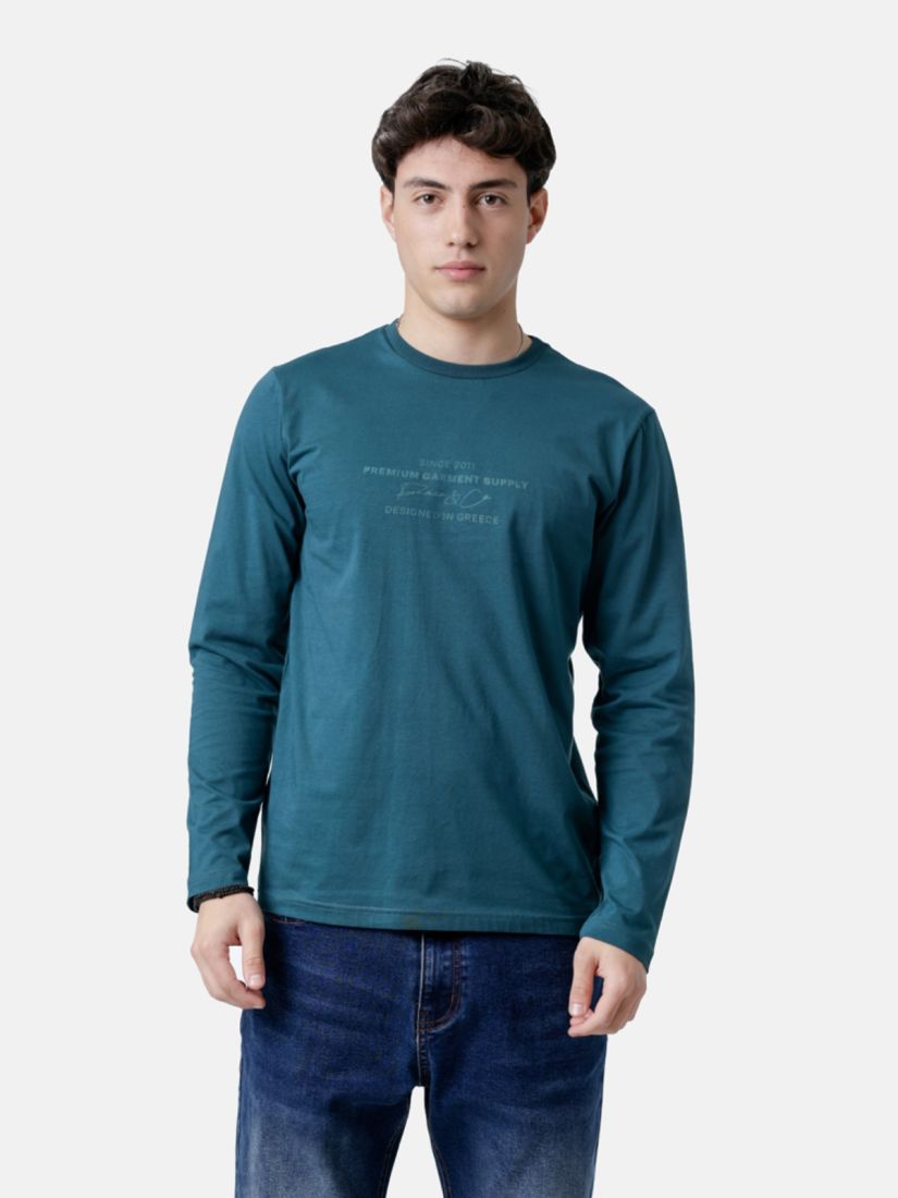 Μπλούζα βαμβακερή μακρυμάνικη με print premium garmen supply πετρόλ