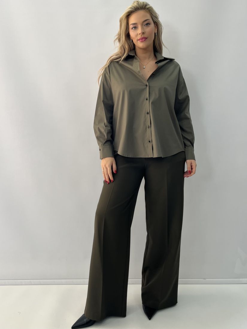 Πουκάμισο oversized μονόχρωμο ποπλίνα χακί