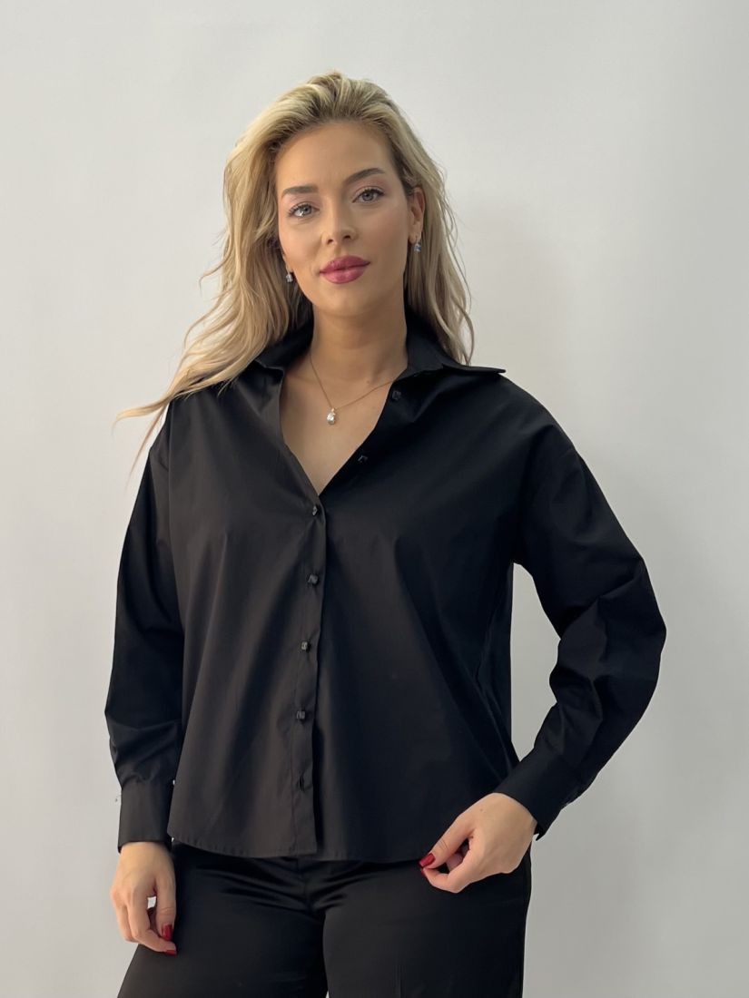 Πουκάμισο oversized μονόχρωμο ποπλίνα μαύρο