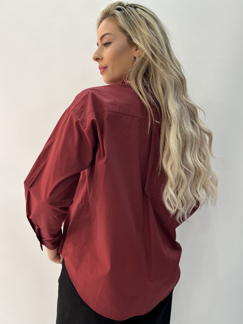 Πουκάμισο oversized μονόχρωμο ποπλίνα μπορντώ