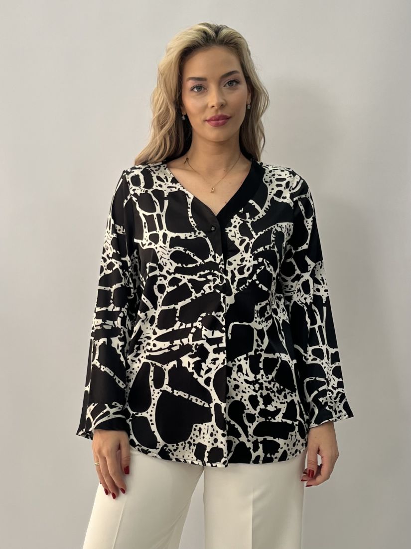 Πουκαμίσα σατέν εμπριμε με V και πιέτα μπροστά  μαύρο