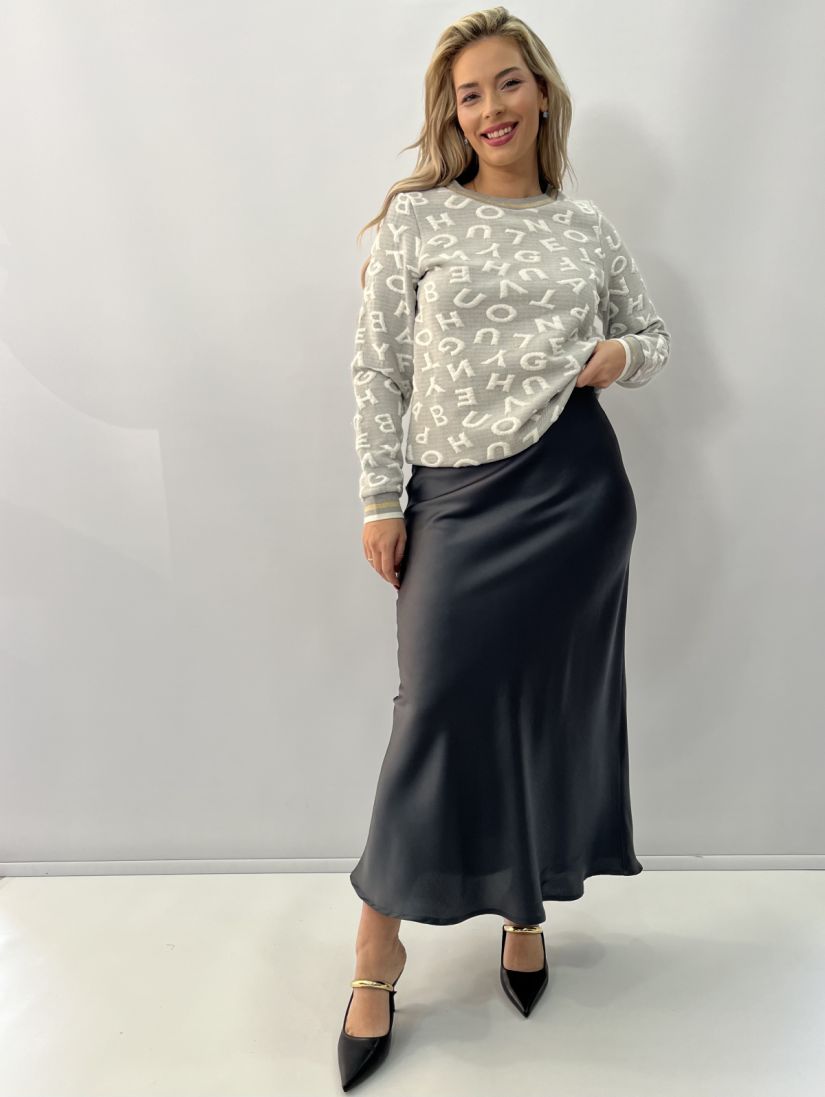 Μπλούζα με ανάγλυφο lettering και μεταλλικες λεπτομέρειες γκρι