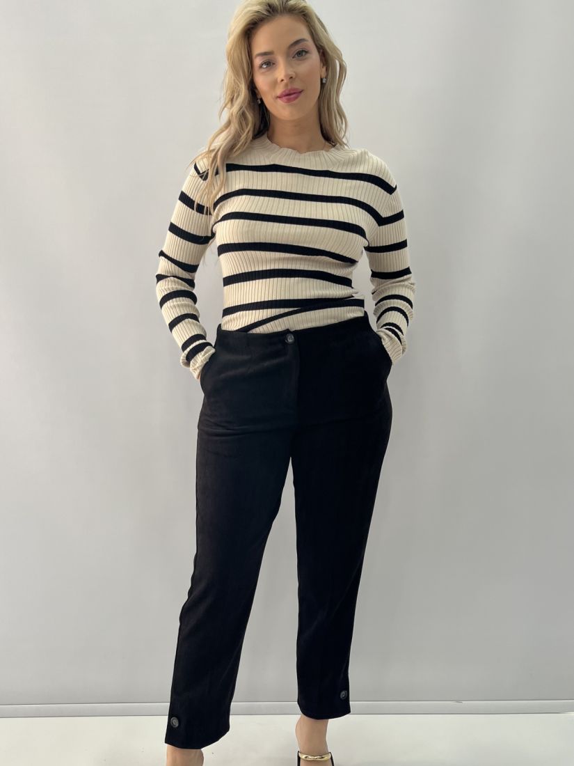 Παντελόνι chevron με λάστιχο πίσω και κουμπί στο τελίωμα μαύρο