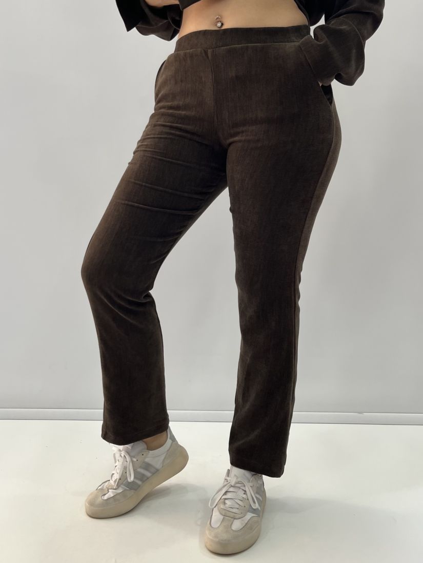 Παντελόνι φούτερ κοτλέ με λάστιχο στη μέση καφέ