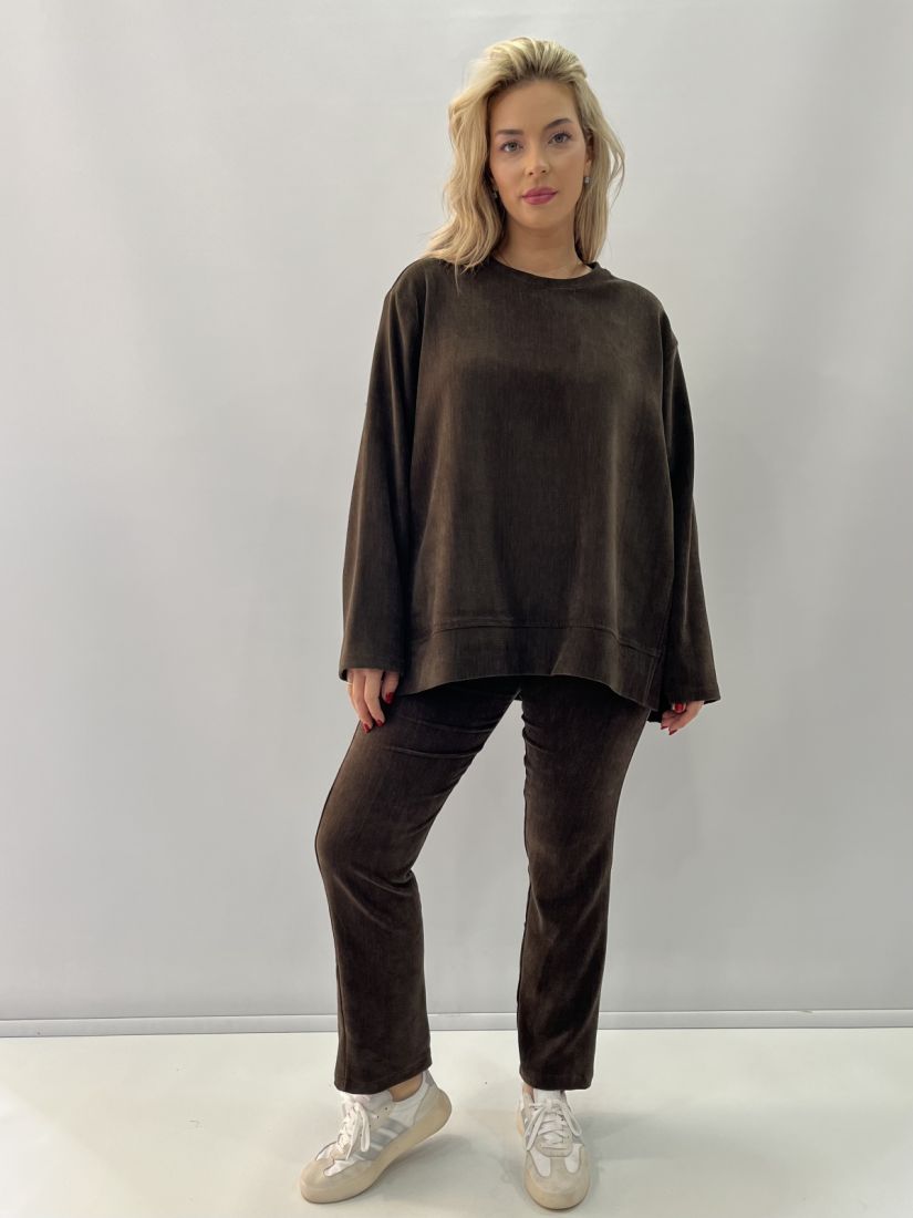 Παντελόνι φούτερ κοτλέ με λάστιχο στη μέση καφέ