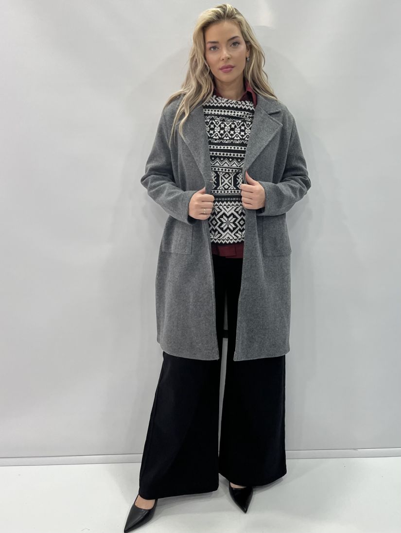 Παλτοζακέτα μονοκούμπι με τσέπες γκρι