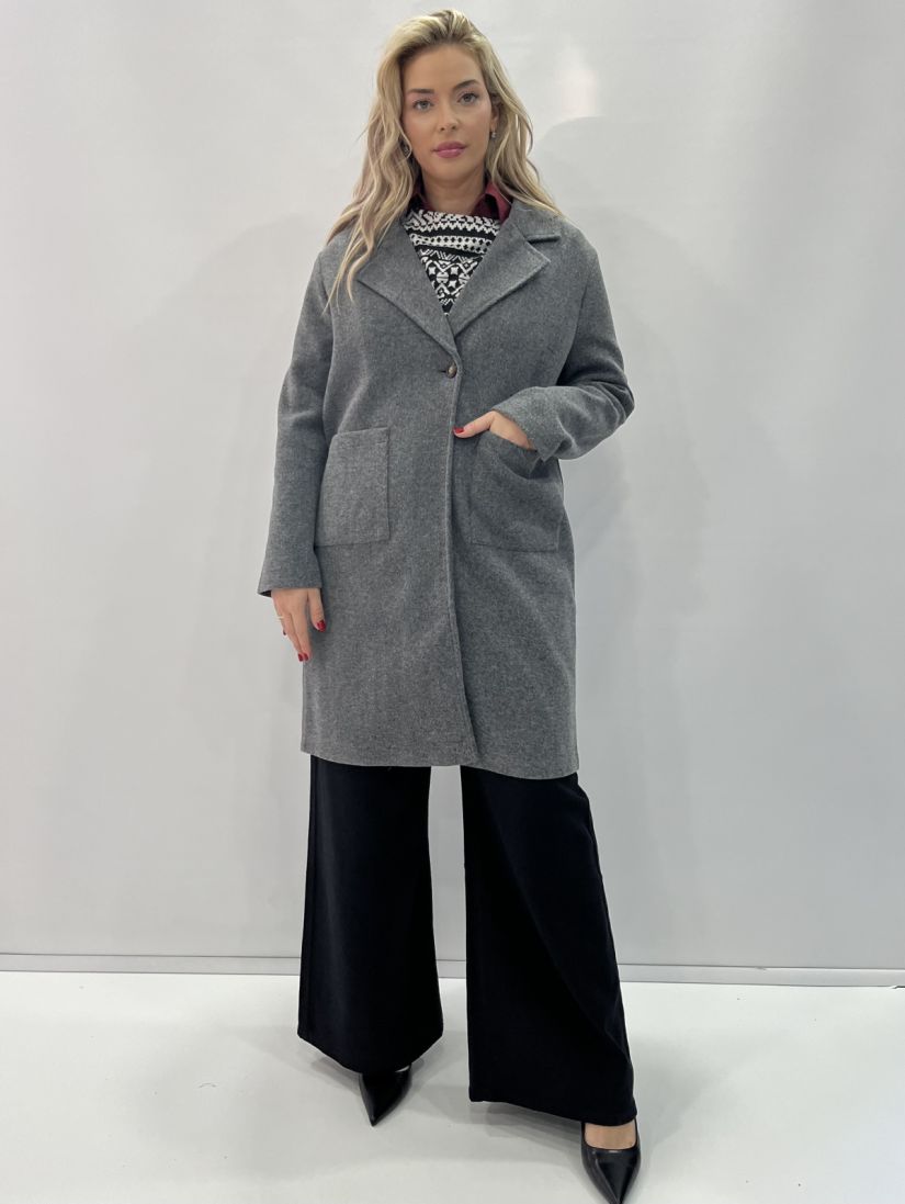 Παλτοζακέτα μονοκούμπι με τσέπες γκρι