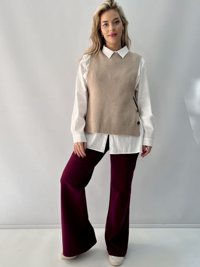 Παντελόνα καμπάνα με λάστιχο στη μέση μπορντώ