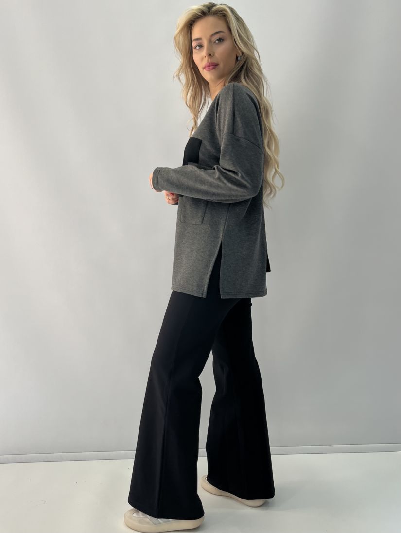 Παντελόνα καμπάνα με λάστιχο στη μέση μαύρο