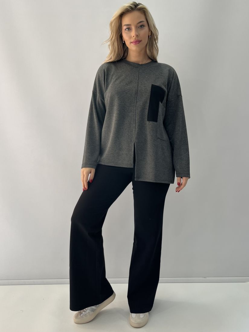 Παντελόνα καμπάνα με λάστιχο στη μέση μαύρο