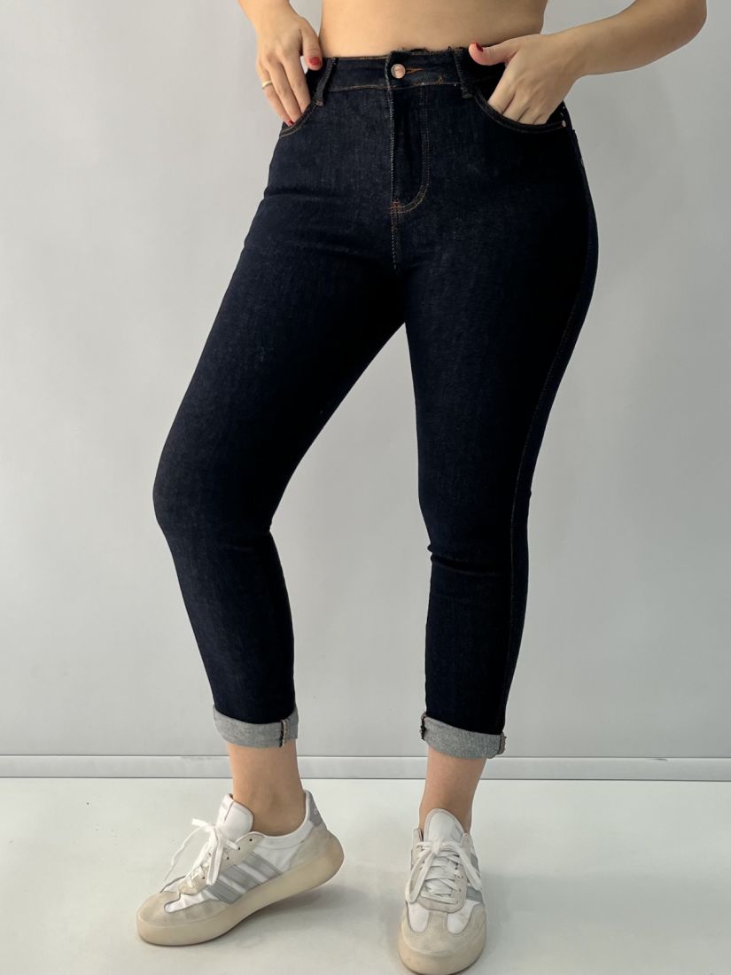 Παντελόνι jean ελαστικό με ρεβέρ blue black