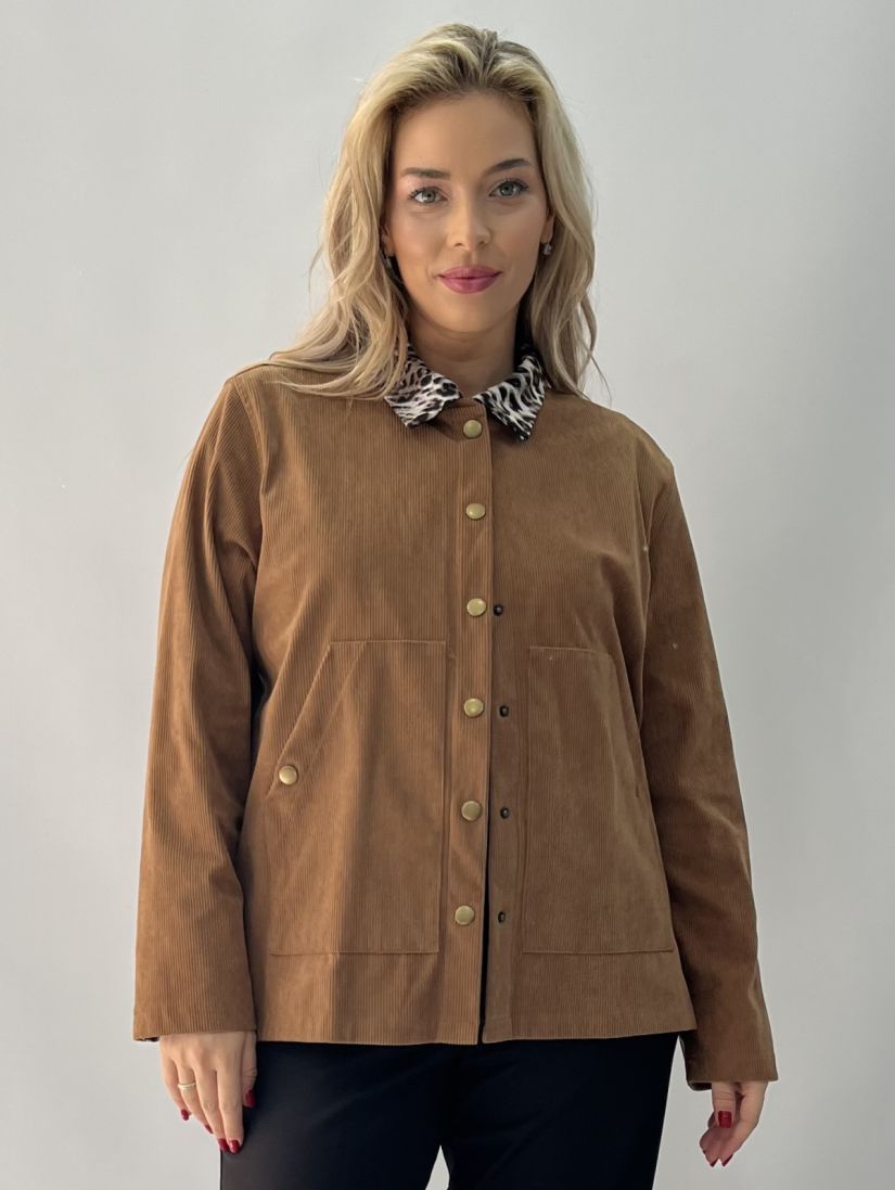 Ζακέτα κοτλέ με τρούκς καφέ