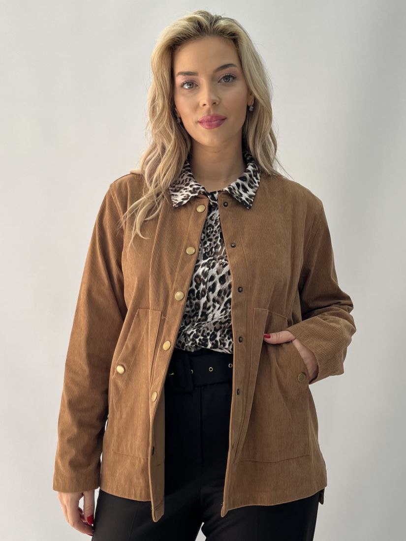 Ζακέτα κοτλέ με τρούκς καφέ