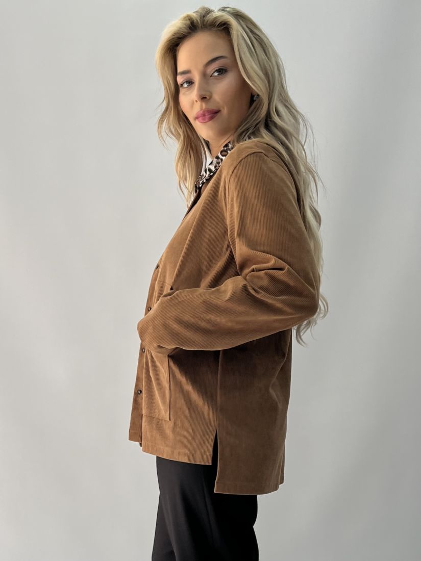 Ζακέτα κοτλέ με τρούκς καφέ