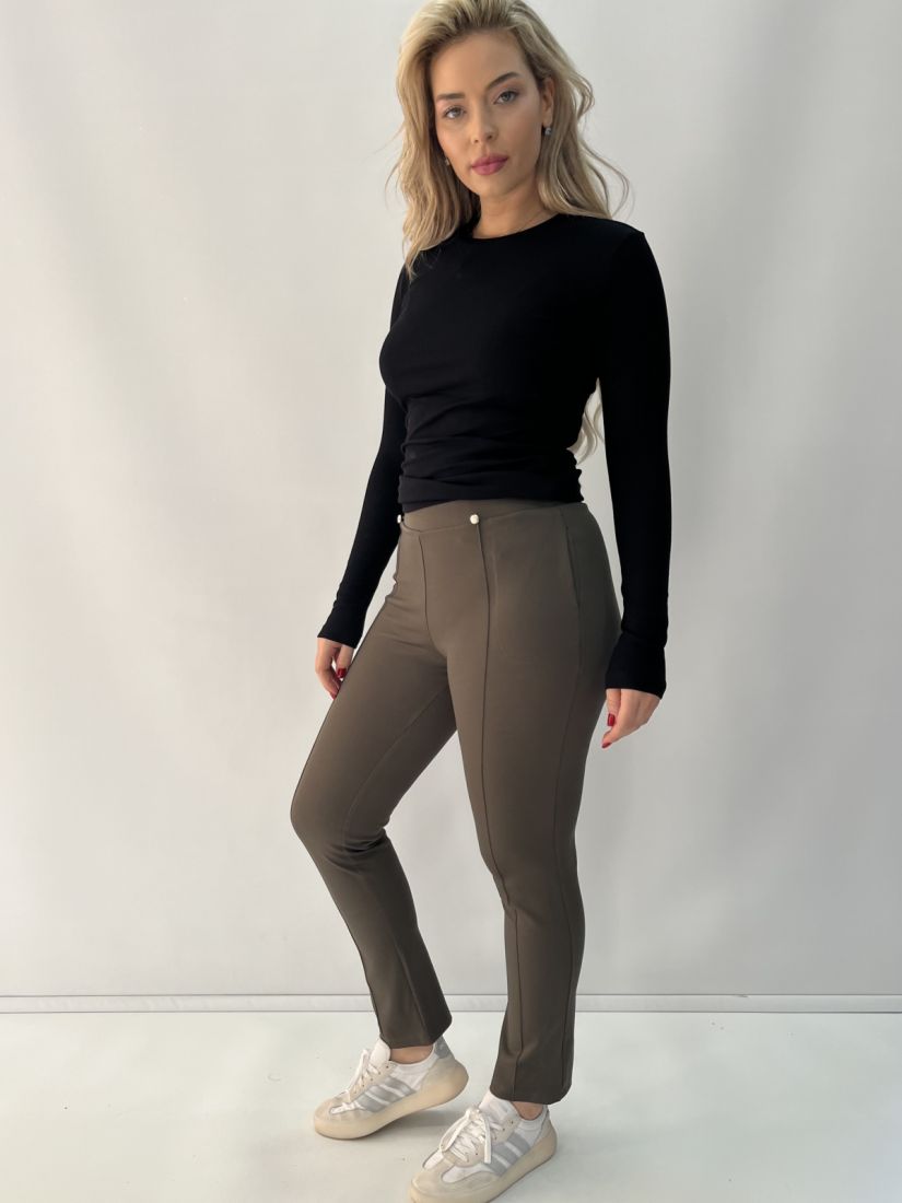 Παντελόνι διαγωνάλ ελαστικό με κουμπιά χακί