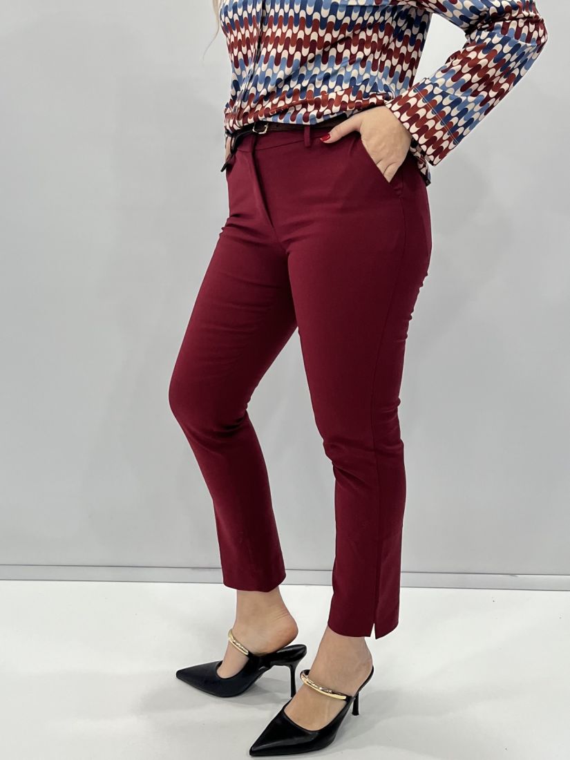 Παντελόνι chinos καπαρντίνα με ζώνη  μπορντώ