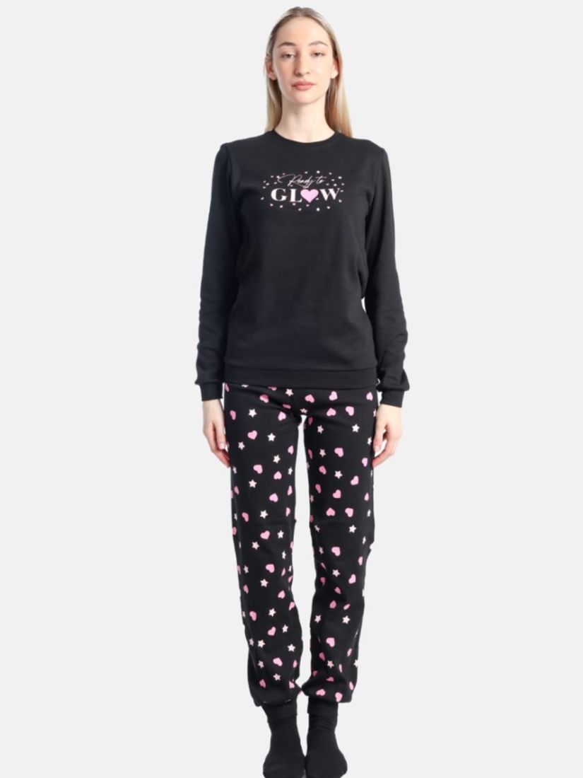 Πυτζάμα βαμβακερή με print ''Ready to Glow'' μαύρο